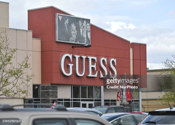 Logo of Guess in South Edmonton Common. Friday, May 20 in Edmonton, Alberta, Canada.