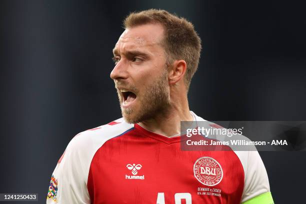 Christian Eriksen of Denmark during the UEFA Nations League League A Group 1 match between Denmark and Croatia at Parken Stadium on June 10, 2022 in...