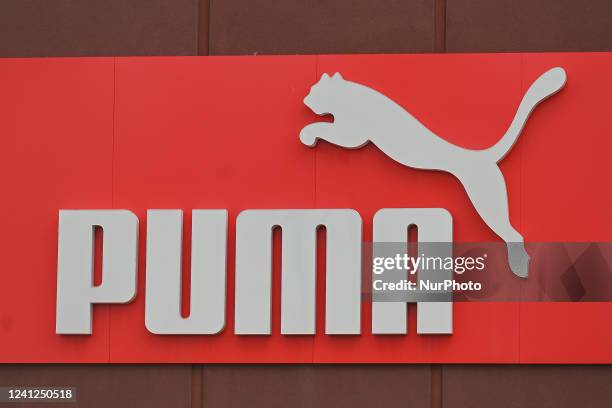 Logo of PUMA in South Edmonton Common. Friday, May 20 in Edmonton, Alberta, Canada.