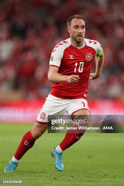 Christian Eriksen of Denmark during the UEFA Nations League League A Group 1 match between Denmark and Croatia at Parken Stadium on June 10, 2022 in...