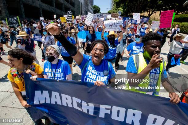 Los Angeles, CA Hundreds of people participate in March for our Lives against gun violence downtown on Saturday, June 11, 2022 in Los Angeles, CA.