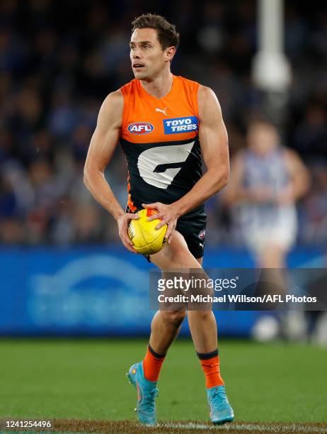 Josh Kelly of the Giants in action during the 2022 AFL Round 13 match between the North Melbourne Kangaroos and the GWS Giants at Marvel Stadium on...