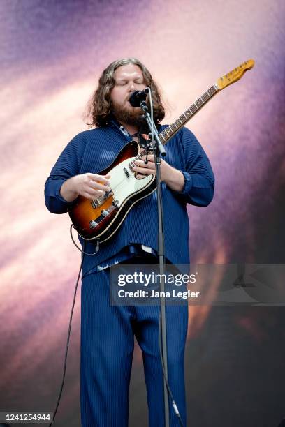 Joe Newman of British band Alt-J performs live on stage during Tempelhof Sounds at Tempelhof Airport on June 10, 2022 in Berlin, Germany.