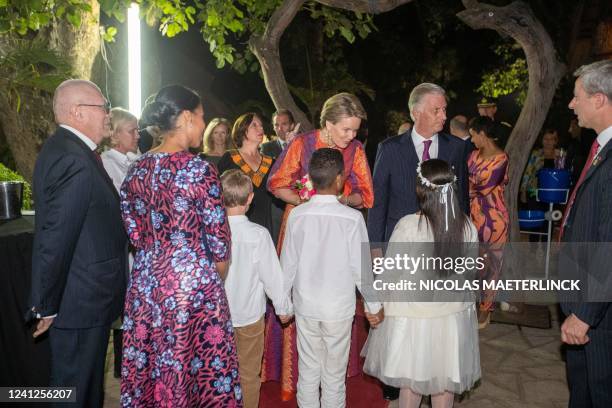 Queen Mathilde of Belgium and King Philippe - Filip of Belgium pictured during a dinner with the Belgian delegation at the Bush Camp restaurant, in...
