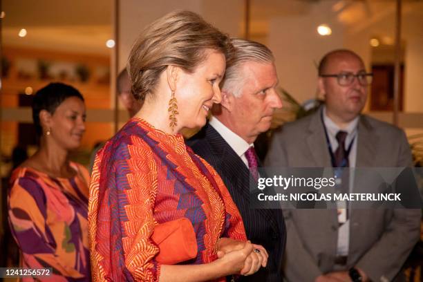 Queen Mathilde of Belgium and King Philippe - Filip of Belgium pictured during an encounter with students from the Enabel project 'World Skills', in...