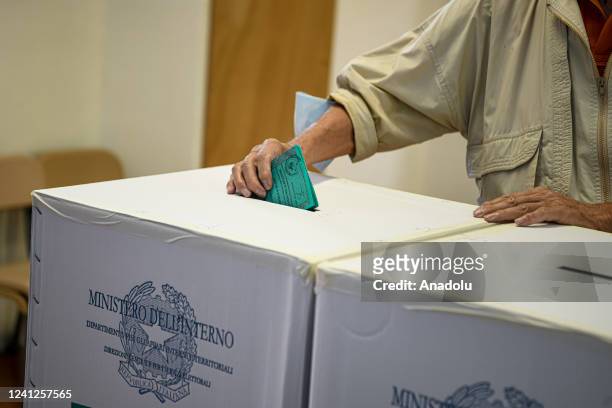 View of ballot papers during the election of five referendums on the justice system in Milan, Italy on June 12, 2022