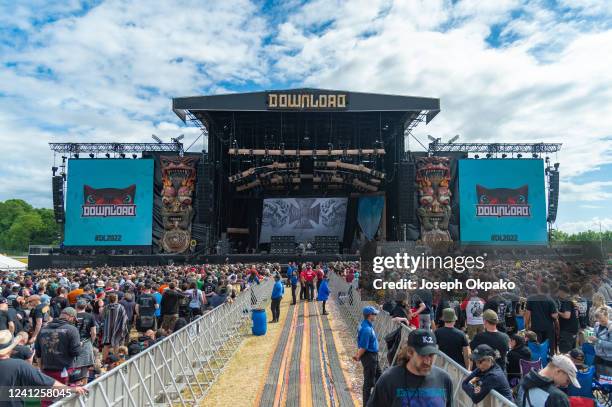 General view of the main stage on Day 2 of Download festival at Donnington Park on June 11, 2022 in Donnington, England.