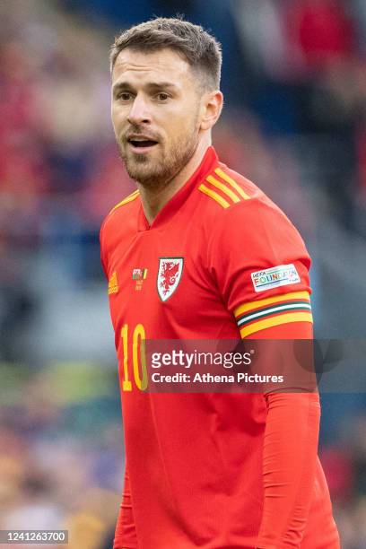 Aaron Ramsey of Wales during the UEFA Nations League match between Wales and Belgium at Cardiff City Stadium on June 11, 2022 in Cardiff, Wales.