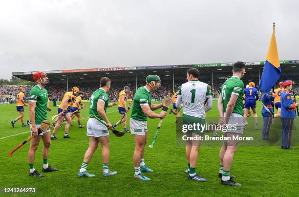 Tipperary , Ireland - 5 June 2022; Seán Finn of Limerick, centre, encourages his teammates as they leave the parade before the Munster GAA Hurling...