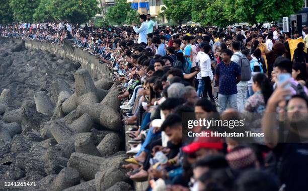 Crowd gather at Marine Drives, on June 12, 2022 in Mumbai, India.