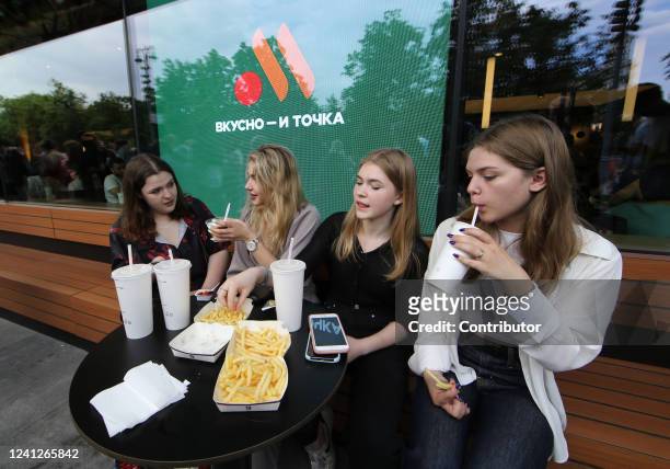 People visit a newly opened fast food restaurant in a former McDonald's outlet in Pushkinskaya Square, on June 12, 2022 in Moscow, Russia. The first...