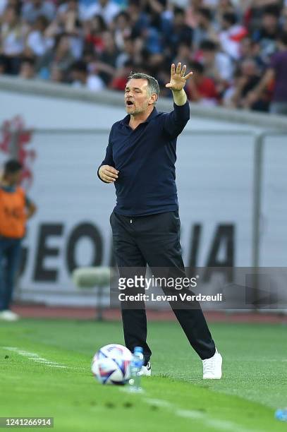 Willy Sagnol, the head coach of Georgia, reacts during the UEFA Nations League League C Group 4 match between Georgia and Bulgaria at Boris Paichadze...