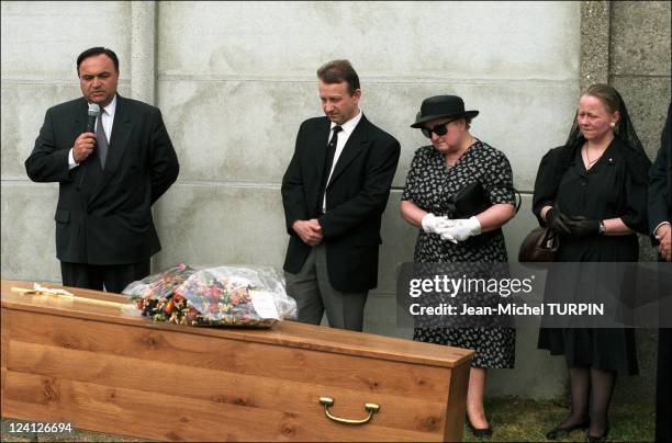 Paul Touvier's funeral In Paris, France On July 25, 1996 - Paul Touvier's lawyer, Jacques Tremolet de Villers, Pierre Touvier, Monique Touvier,...