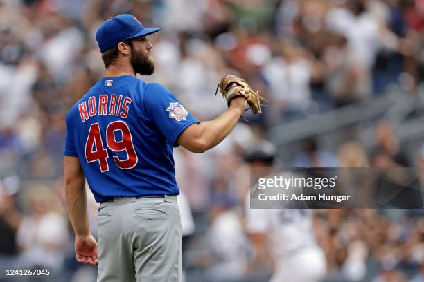Daniel Norris of the Chicago Cubs reacts after giving up a home run to Matt Carpenter of the New York Yankees during the second inning at Yankee...