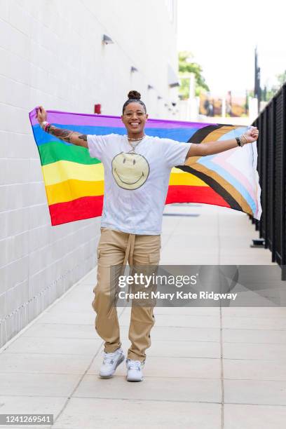Natasha Cloud of the Washington Mystics arrives to the arena prior to the game against the Phoenix Mercury on June 12, 2022 at Entertainment & Sports...