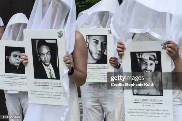 Protest group called "Gays Against Guns" performs in honor of victims of gun violence on June 12, 2022 in New York City. Every year on June 12th,...