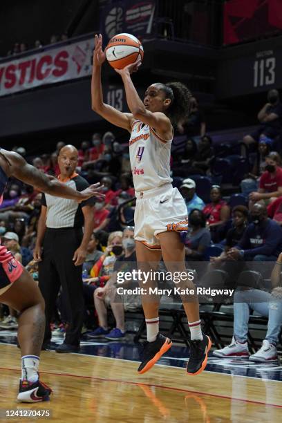 Skylar Diggins-Smith of the Phoenix Mercury shoots a three point basket during the game against the Washington Mystics on June 12, 2022 at...