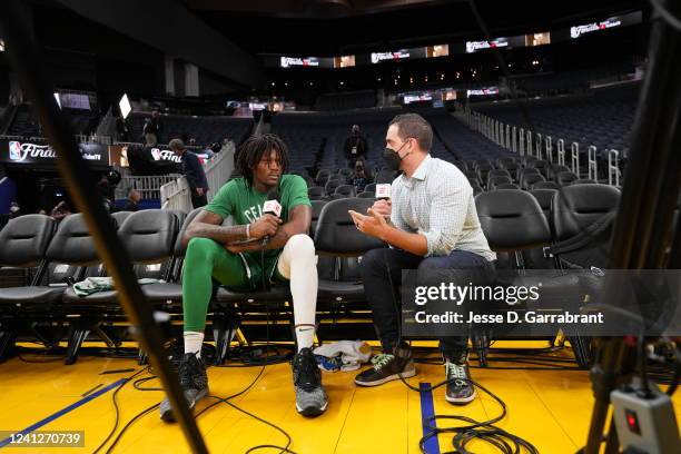 Robert Williams III of the Boston Celtics talks to the media during 2022 NBA Finals Practice and Media Availability on June 12, 2022 at Chase Center...