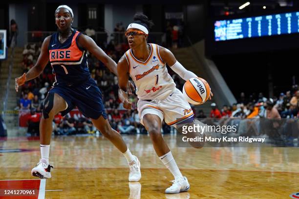 Diamond DeShields of the Phoenix Mercury drives to the basket during the game against the Washington Mystics on June 12, 2022 at Entertainment &...