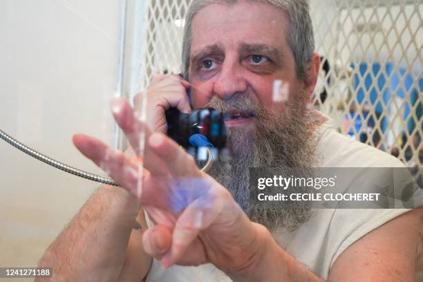 Death row inmate Hank Skinner speaks during an interview with AFP, in the visiting room at the Allan B. Polunsky prison in Livingston, Texas, on May...