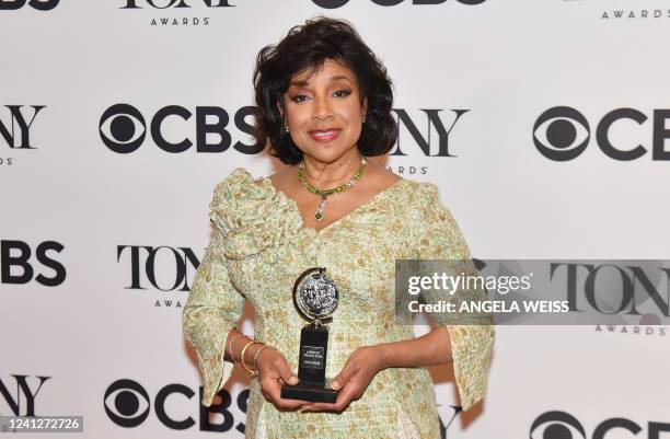 Actress Phylicia Rashad winner of Best Performance by an Actress in a Featured Role in a Play for "Skeleton Key" poses in the press room at 3 West...