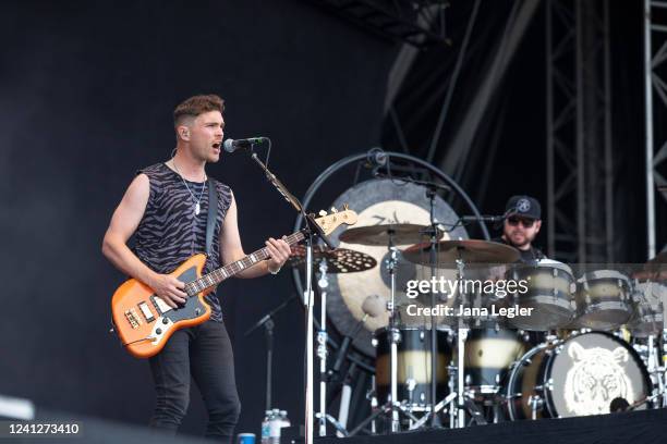 Mike Kerr and Ben Thatcher of British band Royal Blood perform live on stage during Tempelhof Sounds at Tempelhof Airport on June 12, 2022 in Berlin,...