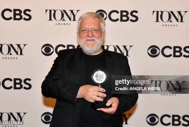 Actor Simon Russell Beale winner of Best Performance by an Actor in a Leading Role in a Play for "The Lehman Trilogy" poses in the press room at 3...