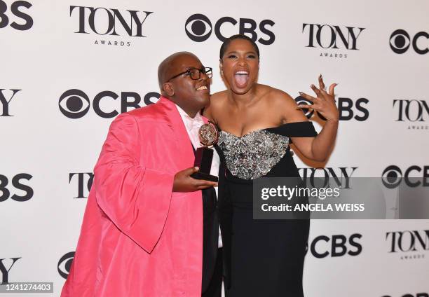 Playwrigth Michael R. Jackson winner of the Best Book of a Musical for "A Strange Loop" and singer-actress co-producer Jennifer Hudson pose in the...