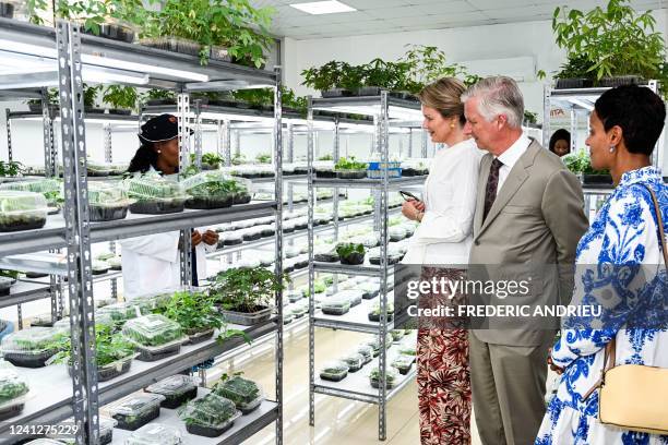 Queen Mathilde of Belgium, King Philippe - Filip of Belgium and Minister for Development Cooperation Meryame Kitir pictured during a visit to the...