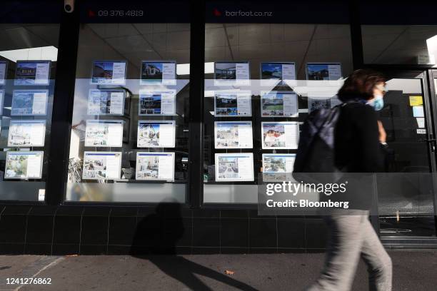 Residential property listings displayed at a real estate agency in Auckland, New Zealand, on Monday, June 13, 2022. New Zealand's central bank is to...