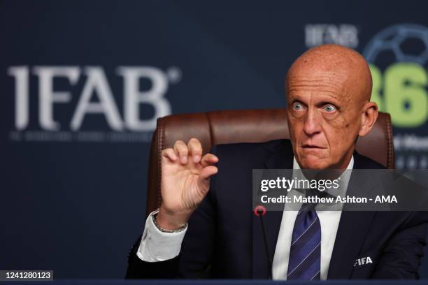 Former referee Pierluigi Collina at the 136th Annual General Meeting of The International Football Association Board at Four Seasons Hotel on June...