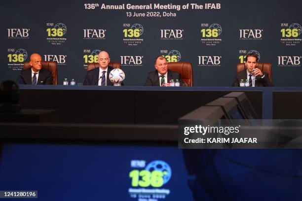 President Gianni Infantino chairs the 137th International Football Association Board meeting in the Qatari capital Doha on June 13, 2022. -...