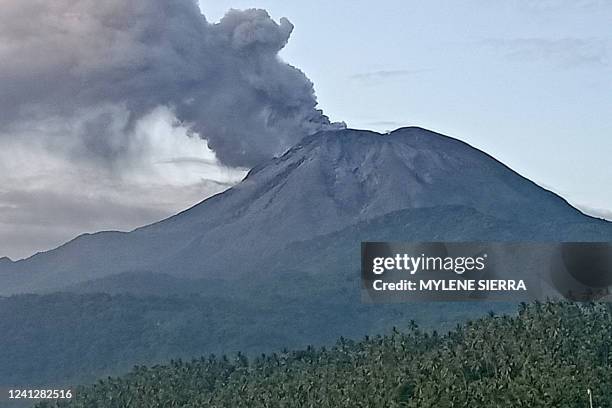 Bird's eye view of Bulusan volcano spewing ash as seen from Irosin town, Sorsogon province, south of Manila on June 13, 2022.