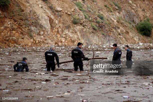 Searching efforts for the person who was lost in the flood caused by the overflow of Tatlar Creek continued in Ankara, Turkiye on June 13, 2022.