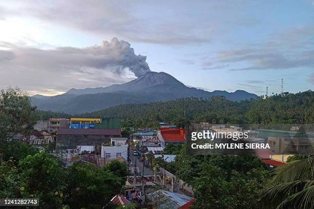 Bird's eye view of Bulusan volcano spewing ash as seen from Irosin town, Sorsogon province, south of Manila on June 13, 2022.