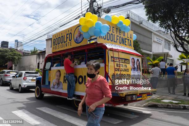 Campaign vehicle for Rodolfo Hernandez, independent presidential candidate, in Bucaramanga, Colombia, Colombia, on Sunday, June 5, 2022. Hernandez...