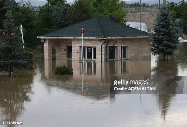 Picture taken on June 13, 2022 shows the flooded area of Akyurt district in Ankara following heavy rain.