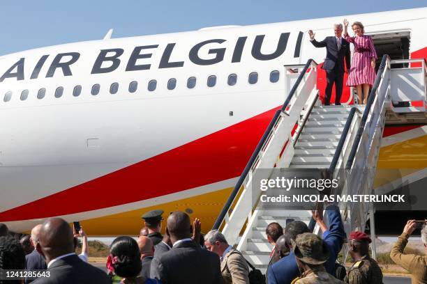 King Philippe - Filip of Belgium and Queen Mathilde of Belgium board their airplane at Lubumbashi airport, after an official visit of the Belgian...
