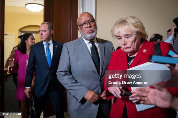 Rep. Zoe Lofgren and Rep. Bennie Thompson , Chairman of the Select Committee to Investigate the January 6th Attack on the U.S. Capitol, speak to...