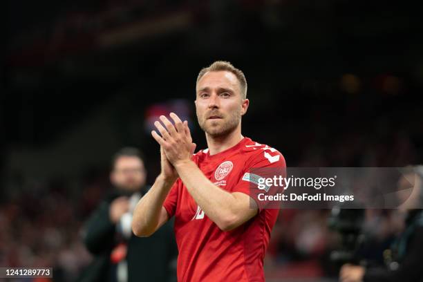 Christian Eriksen of Denmark Celebrates after winning the UEFA Nations League League A Group 1 match between Denmark and Austria at Parken Stadium on...