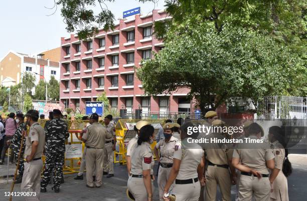 Heavy police force deployed and barricades installed during a protest by activists of Fraternity movement, Students Islamic Organisation of India and...