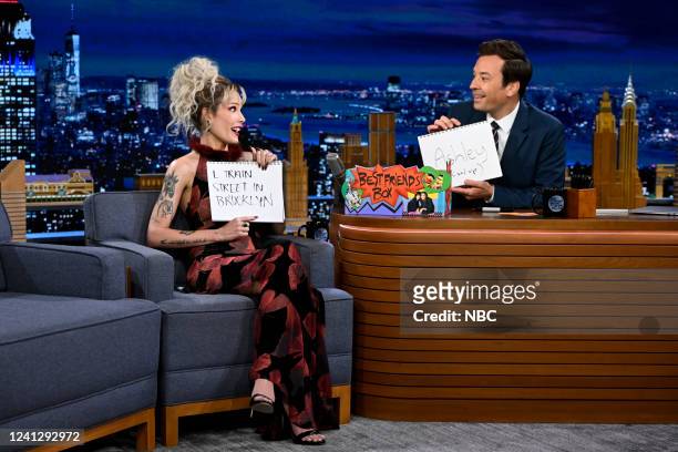 Episode 1669 -- Pictured: Singer Halsey and host Jimmy Fallon during Best Friends Challenge on Monday, June 13, 2022 --