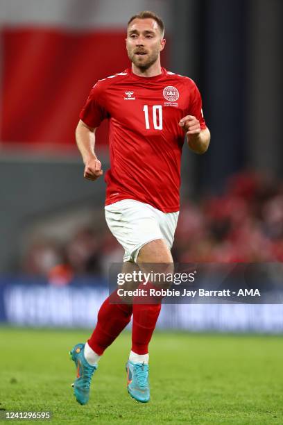 Christian Eriksen of Denmark during the UEFA Nations League League A Group 1 match between Denmark and Austria at Parken Stadium on June 13, 2022 in...