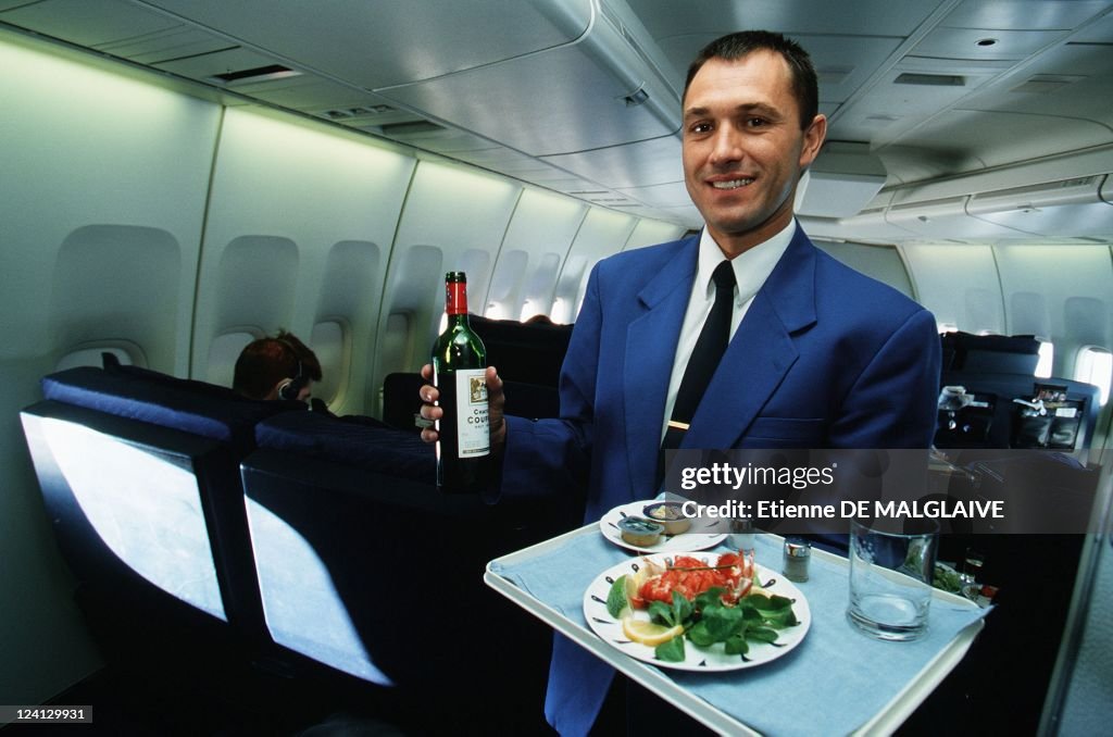 Illustration : Flight Attendant In Boeing 747 -400 Of Air France In France In May, 2000.