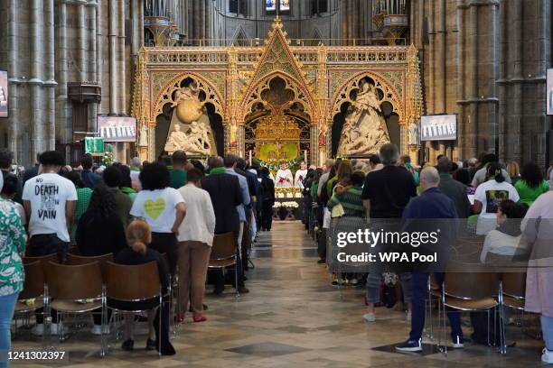 Grenfell fire memorial service is held at Westminster Abbey on June 14, 2022 in London, England. On 14 June 2017, just before 01:00, a fire broke out...