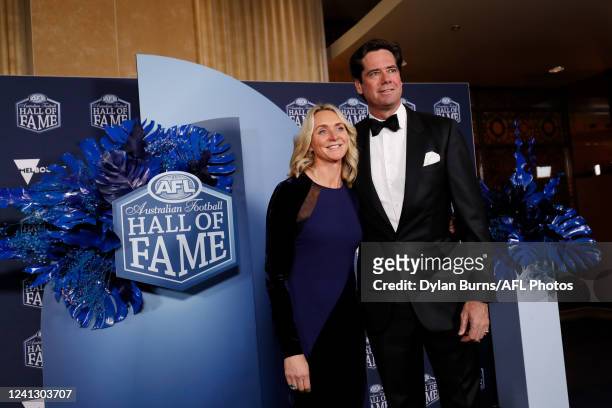 Gillon McLachlan, Chief Executive Officer of the AFL and wife Laura McLachlan pose for a photo during the 2022 Australian Football Hall of Fame...