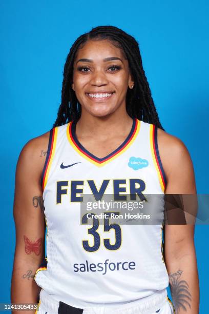 Victoria Vivians of the Indiana Fever poses for a head shot during Media Day at Gain Bridge Fieldhouse on June 3, 2022 in Indianapolis, Indiana. NOTE...