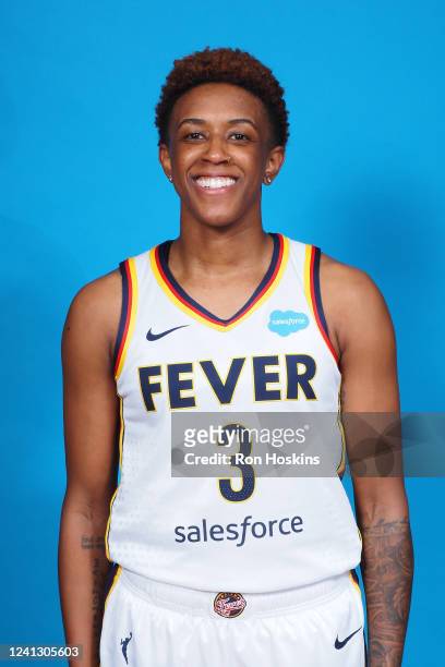 Danielle Robinson of the Indiana Fever poses for a head shot during Media Day at Gain Bridge Fieldhouse on June 3, 2022 in Indianapolis, Indiana....