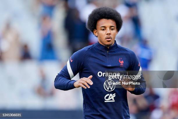 Jules Kounde of France during the warm-up before the UEFA Nations League League A Group 1 match between France and Croatia at Stade de France on June...