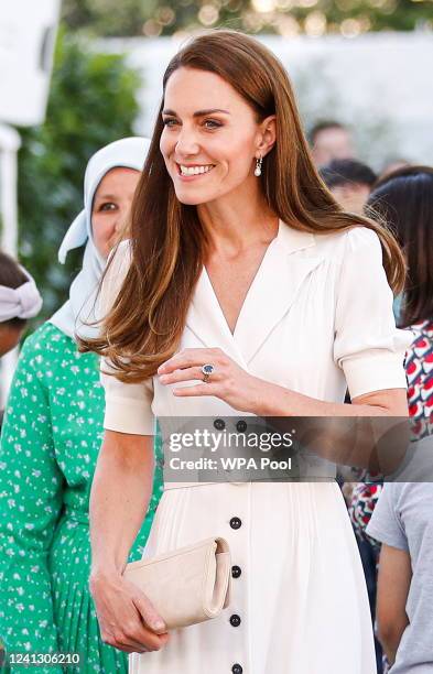 Catherine, Duchess of Cambridge arrives to attend a memorial service to mark the fifth anniversary of the Grenfell Tower fire on June 14, 2022 in...